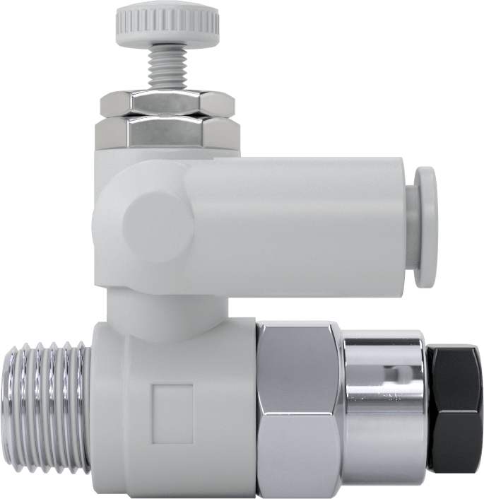 Hava ile Çalışan Hava Akış Kontrol Valfi, Kapatma Mekanizmalı, 1/4" Push-Connect Girişi, 1/4 NPT Çıkış