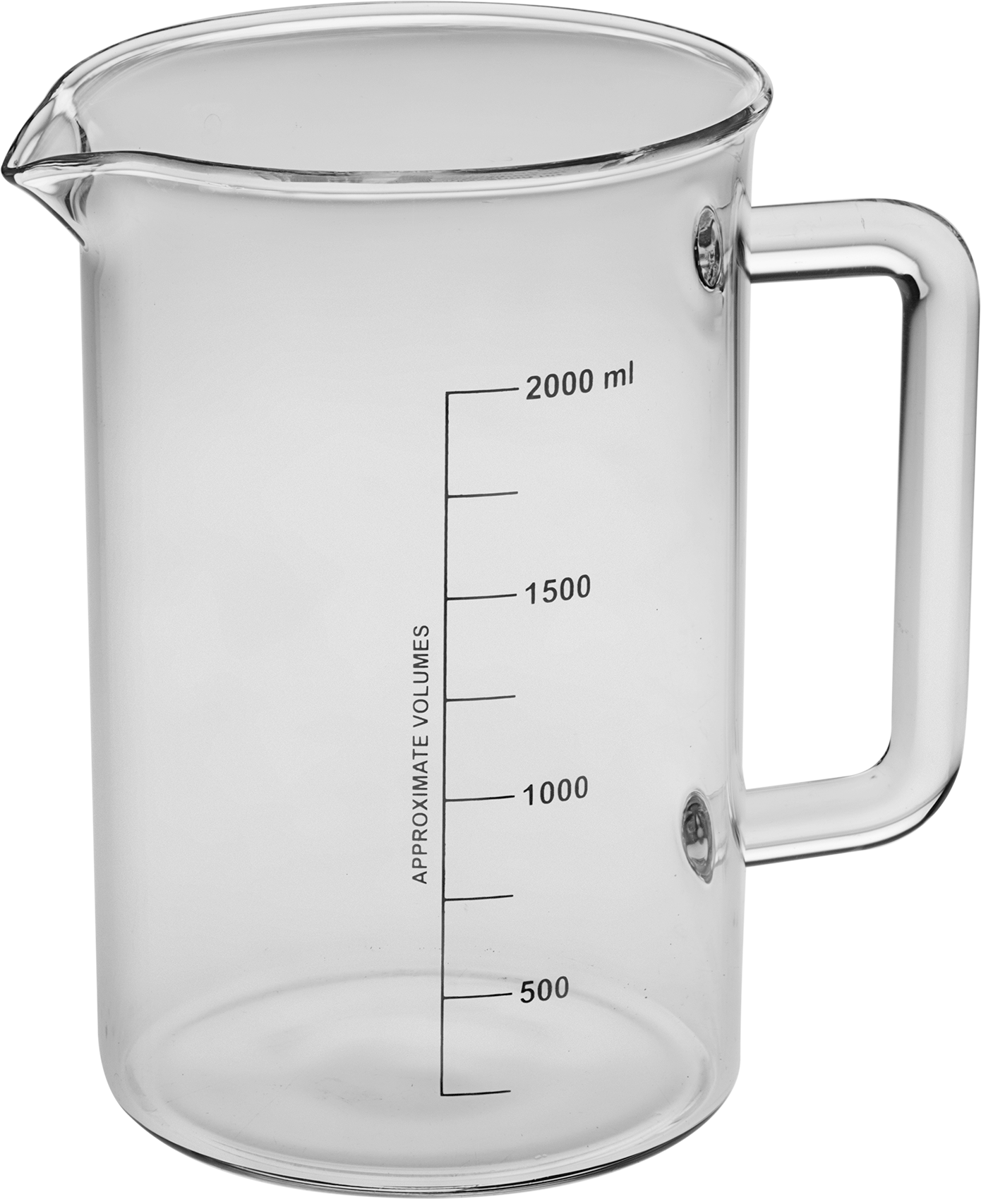 Borosilikat Cam Beher, Kulp ile, 68 FL oz/2000 ml Kapasite, 5-1/2" Çap, 8-1/4" Yükseklik