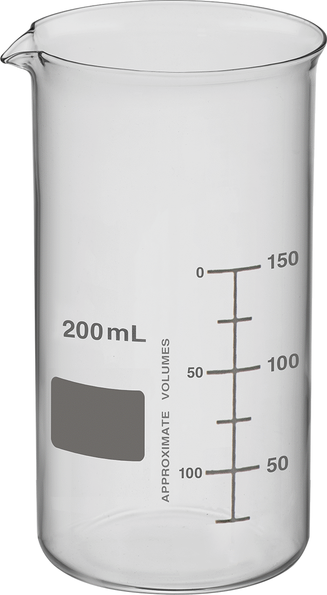 Borosilikat Cam Beher, 6,7 FL oz/200 ml Kapasite, 2-1/8" Çap, 4-1/8" Yükseklik
