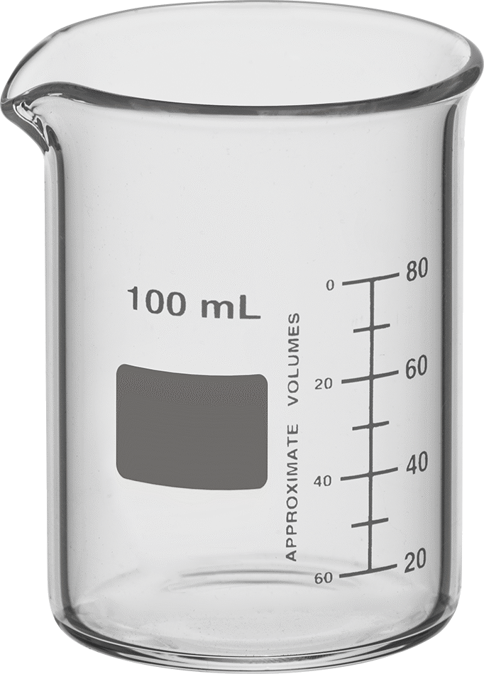 Borosilikat Cam Beher, 3,4 FL oz/100 ml Kapasite, 2 inç Çap, 3" Yükseklik