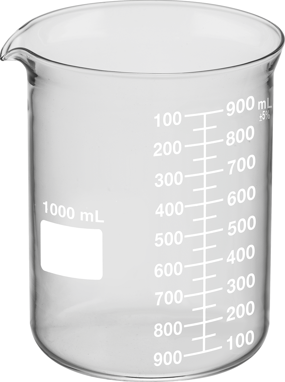 Borosilikat Cam Beher, 34 FL oz/1000 ml Kapasite, 4-1/8" Çap, 5-7/8" Yükseklik