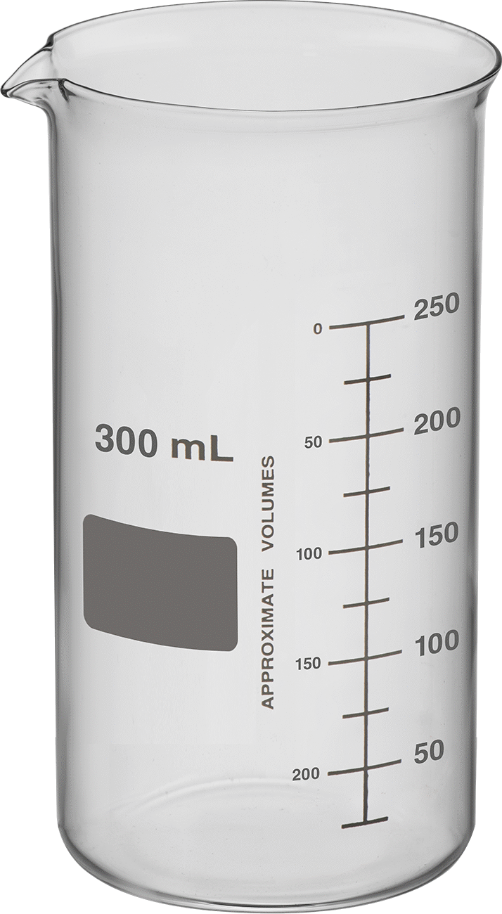 Borosilikat Cam Beher, 10,1 FL oz/300 ml Kapasite, 2-1/2" Çap, 4-3/4" Yükseklik