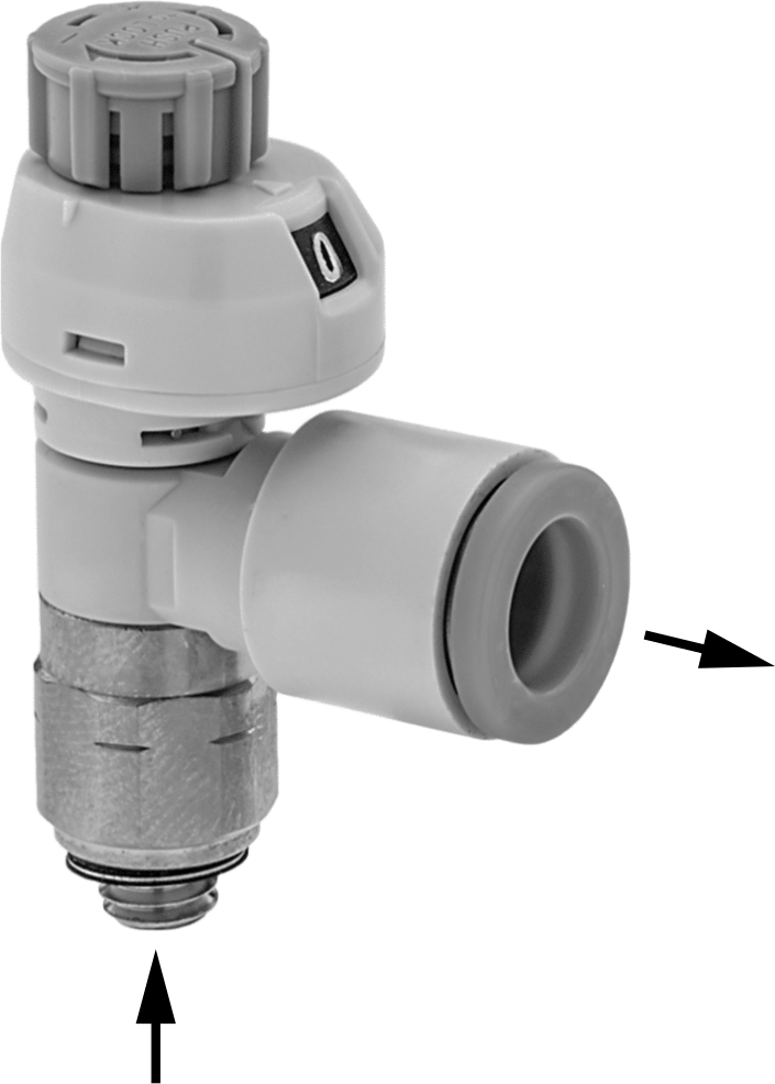 Akış Göstergeli Dirsek Hava Akış Kontrol Vanası, 3/8 NPT Erkek Giriş x 3/8" Push-Connect Dişi Çıkış