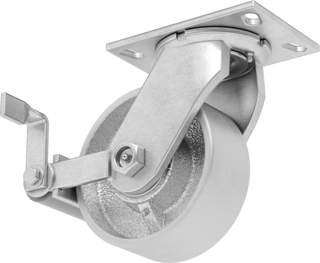 6-1/4“ x 4-1/2” Plakalı Viking Tekerlek, Yüksek Kapasiteli, Frenli Döner Tekerlek ve 6" Çaplı Demir Tekerlek