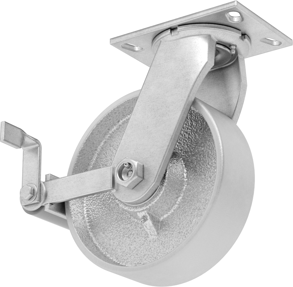 6-1/4“ x 4-1/2” Plakalı Viking Tekerlek, Yüksek Kapasiteli, Frenli Döner Tekerlek ve 8" Çapında Demir Tekerlek