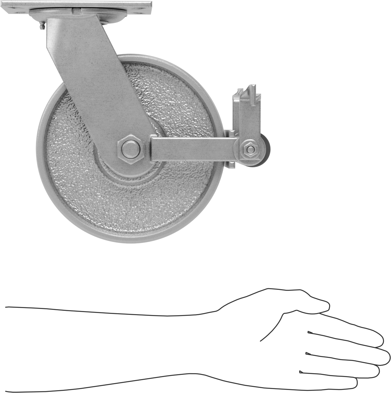 6-1/4“ x 4-1/2” Plakalı Viking Tekerlek, Yüksek Kapasiteli, Frenli Döner Tekerlek ve 8" Çapında Demir Tekerlek