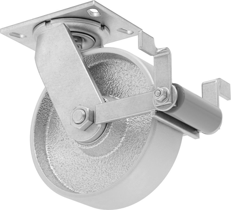 6-1/4“ x 4-1/2” Plakalı Viking Tekerlek, Yüksek Kapasiteli, Frenli Döner Tekerlek ve 8" Çapında Demir Tekerlek