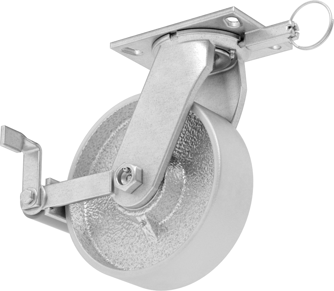 6-1/4“ x 4-1/2” Plakalı Viking Tekerlek, Yüksek Kapasiteli, Kilitli ve 8 inç Çapında Demir Tekerlekli Döner Tekerlek