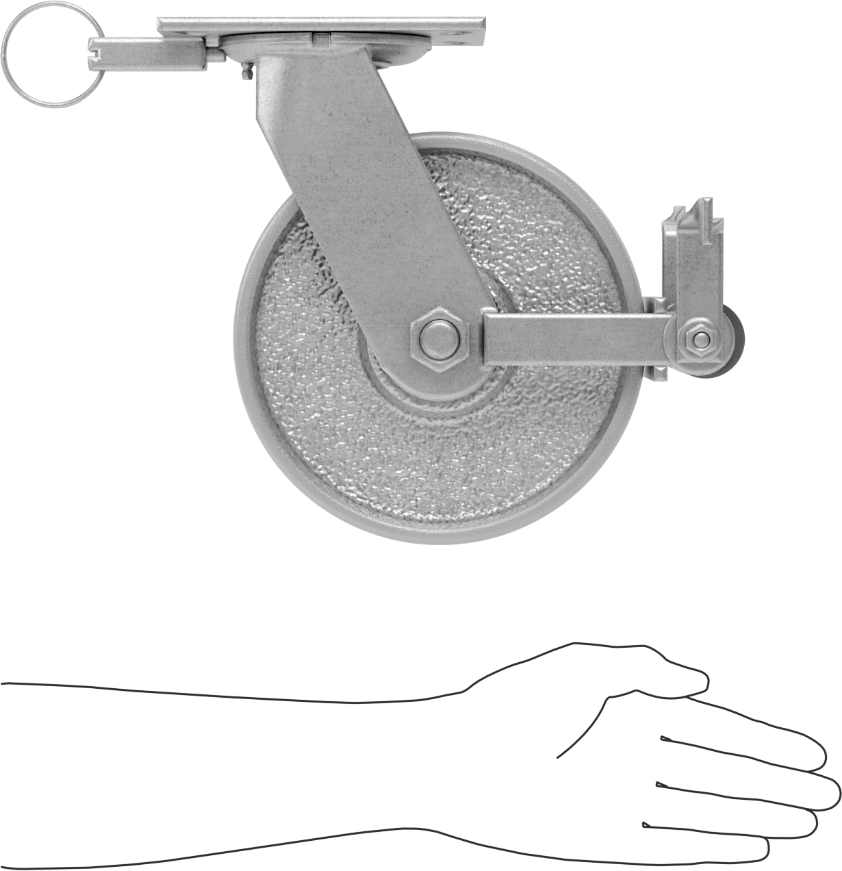 6-1/4“ x 4-1/2” Plakalı Viking Tekerlek, Yüksek Kapasiteli, Kilitli ve 8 inç Çapında Demir Tekerlekli Döner Tekerlek