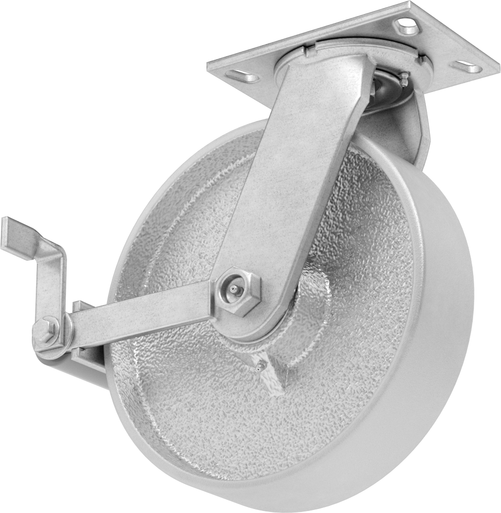 6-1/4“ x 4-1/2” Plakalı Viking Tekerlek, Yüksek Kapasiteli, Frenli ve 10 inç Çaplı Demir Tekerlekli Döner Tekerlek