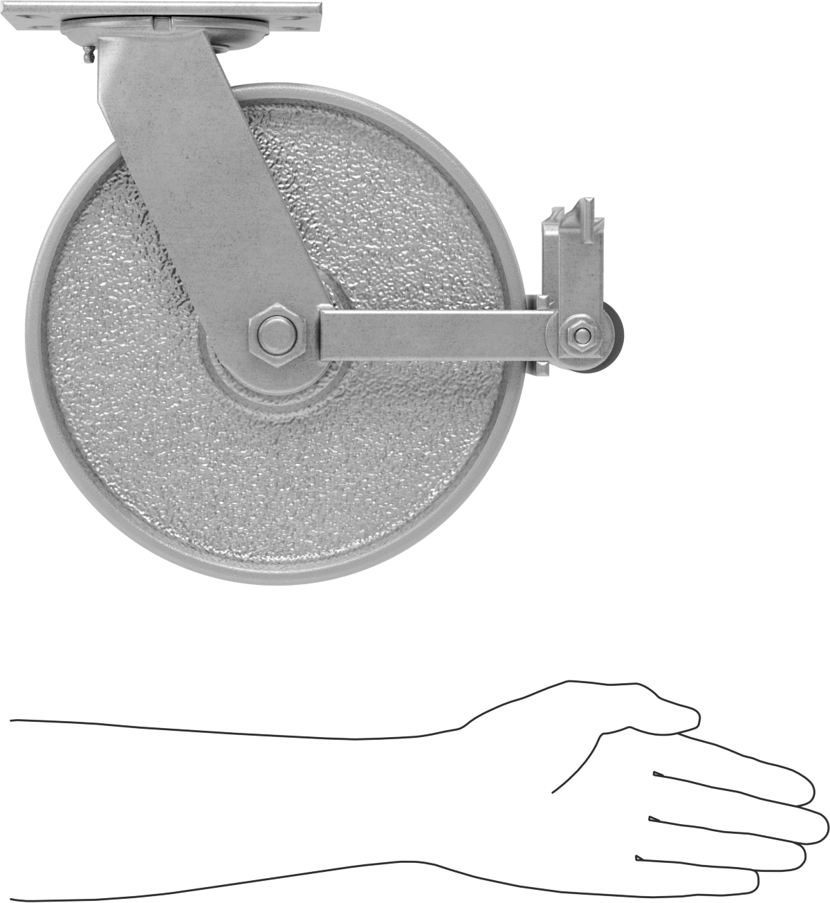 6-1/4“ x 4-1/2” Plakalı Viking Tekerlek, Yüksek Kapasiteli, Frenli ve 10 inç Çaplı Demir Tekerlekli Döner Tekerlek