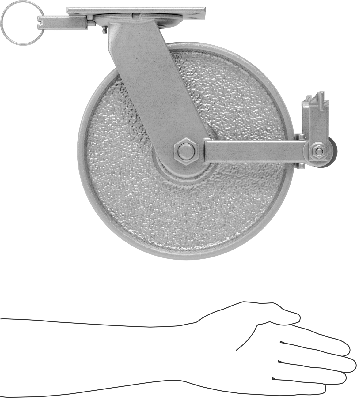 6-1/4“ x 4-1/2” Plakalı Viking Tekerlek, Yüksek Kapasiteli, Kilitli ve 10 inç Çapında Demir Tekerlekli Döner Ayak