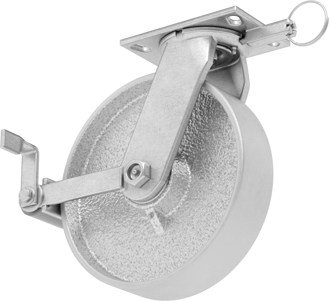 6-1/4“ x 4-1/2” Plakalı Viking Tekerlek, Yüksek Kapasiteli, Kilitli ve 10 inç Çapında Demir Tekerlekli Döner Ayak