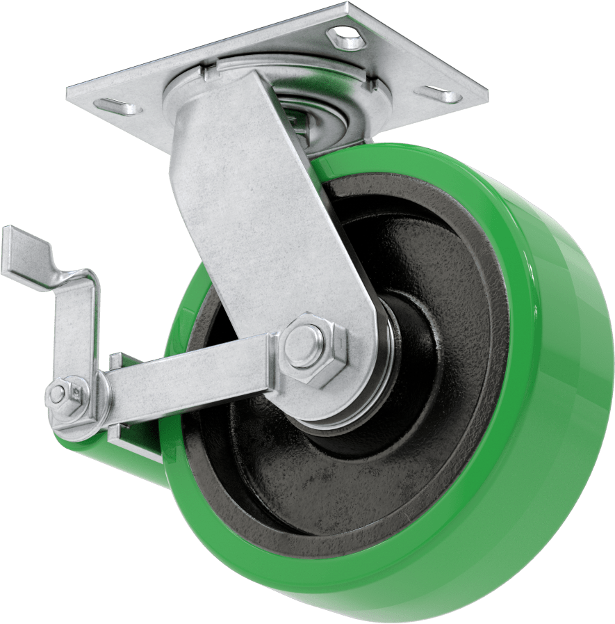 6-1/4“ x 4-1/2” Plakalı Viking Tekerlek, Frenli ve 8" Çapında Poliüretan Tekerlekli Döner Tekerlek