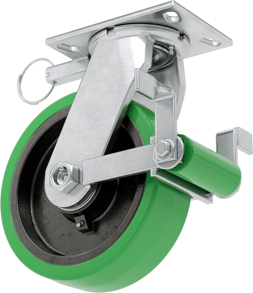 6-1/4“ x 4-1/2” Plakalı Viking Tekerlek, Kilitli ve 8" Çapında Poliüretan Tekerlekli Döner Tekerlek