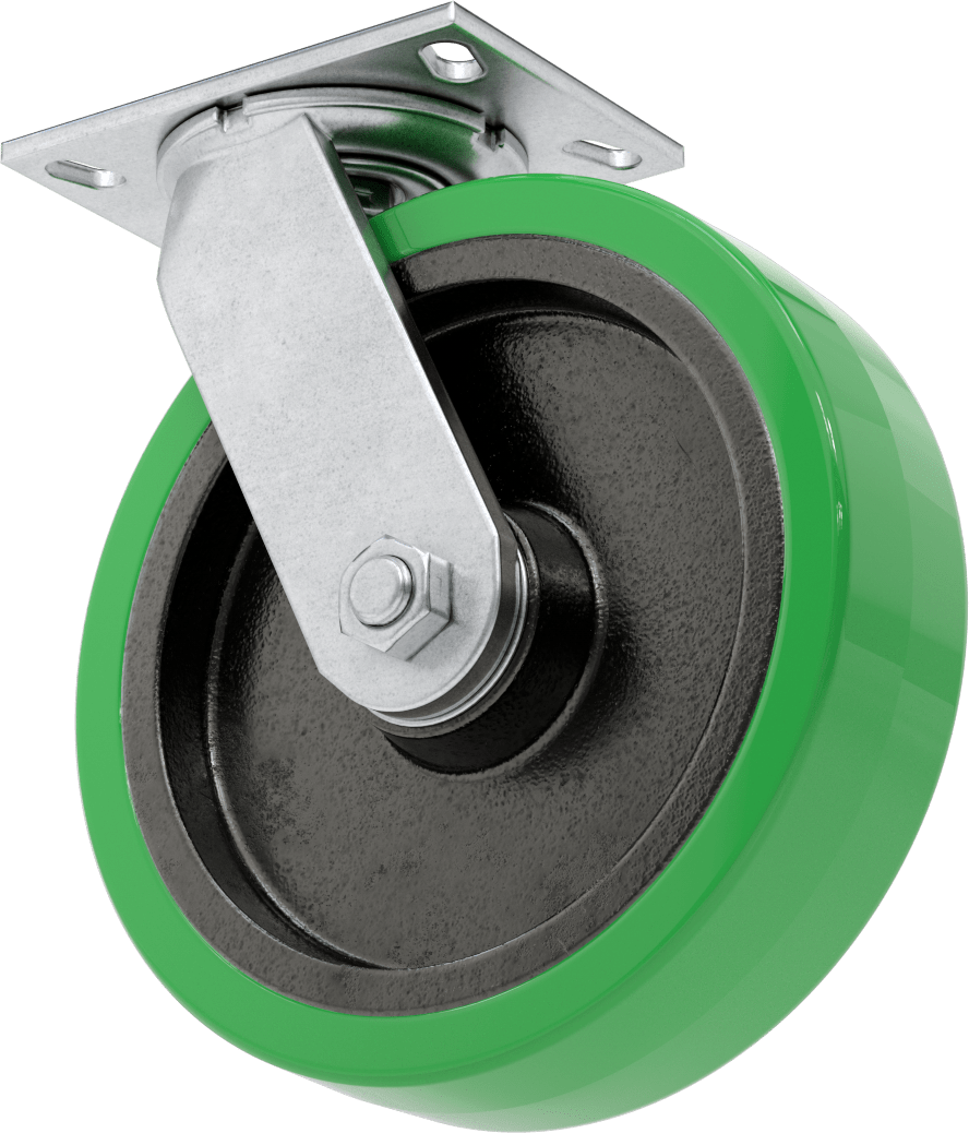 6-1/4“ x 4-1/2” Plakalı Viking Tekerlek, Ekstra Yüksek Kapasiteli, Döner, 10“ x 2-1/2” Poliüretan Tekerlek