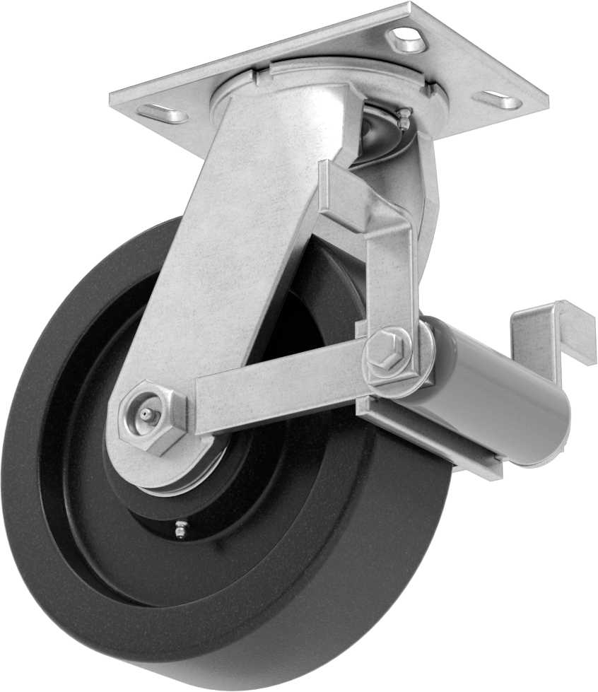 6-1/4“ x 4-1/2” Plakalı Viking Tekerlek, Yüksek Kapasiteli, Frenli ve 8 inç Çapında Fenolik Tekerlekli Döner Ayak