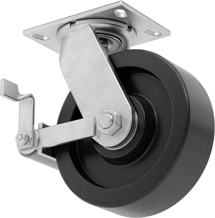 6-1/4“ x 4-1/2” Plakalı Viking Tekerlek, Yüksek Kapasiteli, Frenli ve 8 inç Çapında Fenolik Tekerlekli Döner Ayak