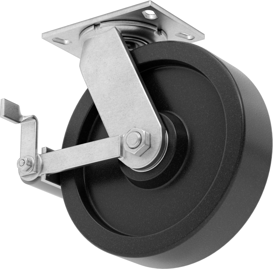 6-1/4“ x 4-1/2” Plakalı Viking Tekerlek, Yüksek Kapasiteli, Frenli ve 10 inç Çapında Fenolik Tekerlekli Döner Tekerlek