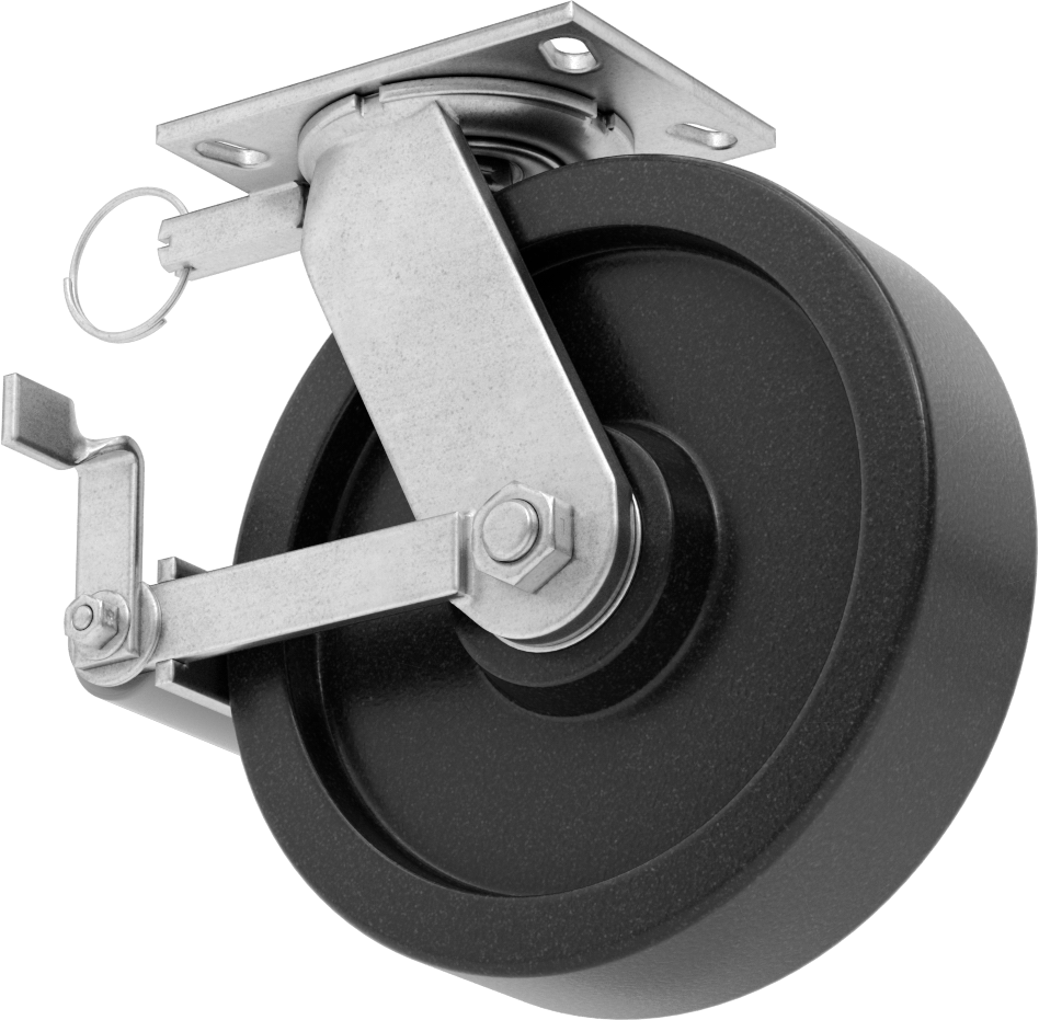 6-1/4“ x 4-1/2” Plakalı Viking Tekerlek, Yüksek Kapasiteli, Kilitli ve 10 inç Çapında Fenolik Tekerlekli Döner Ayak