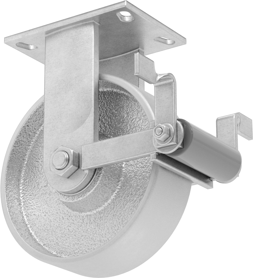 6-1/4“ x 4-1/2” Plakalı Viking Tekerlek, Yüksek Kapasiteli, Frenli ve 8 inç Çapında Demir Tekerlekli Sert
