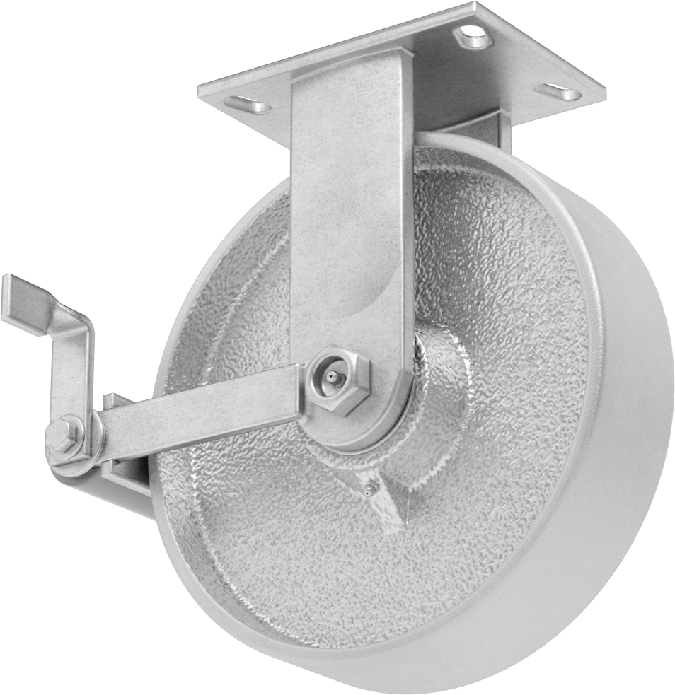 6-1/4“ x 4-1/2” Plakalı Viking Tekerlek, Yüksek Kapasiteli, Frenli ve 10 inç Çapında Demir Tekerlekli Sabit
