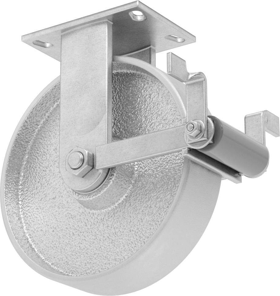 6-1/4“ x 4-1/2” Plakalı Viking Tekerlek, Yüksek Kapasiteli, Frenli ve 10 inç Çapında Demir Tekerlekli Sabit