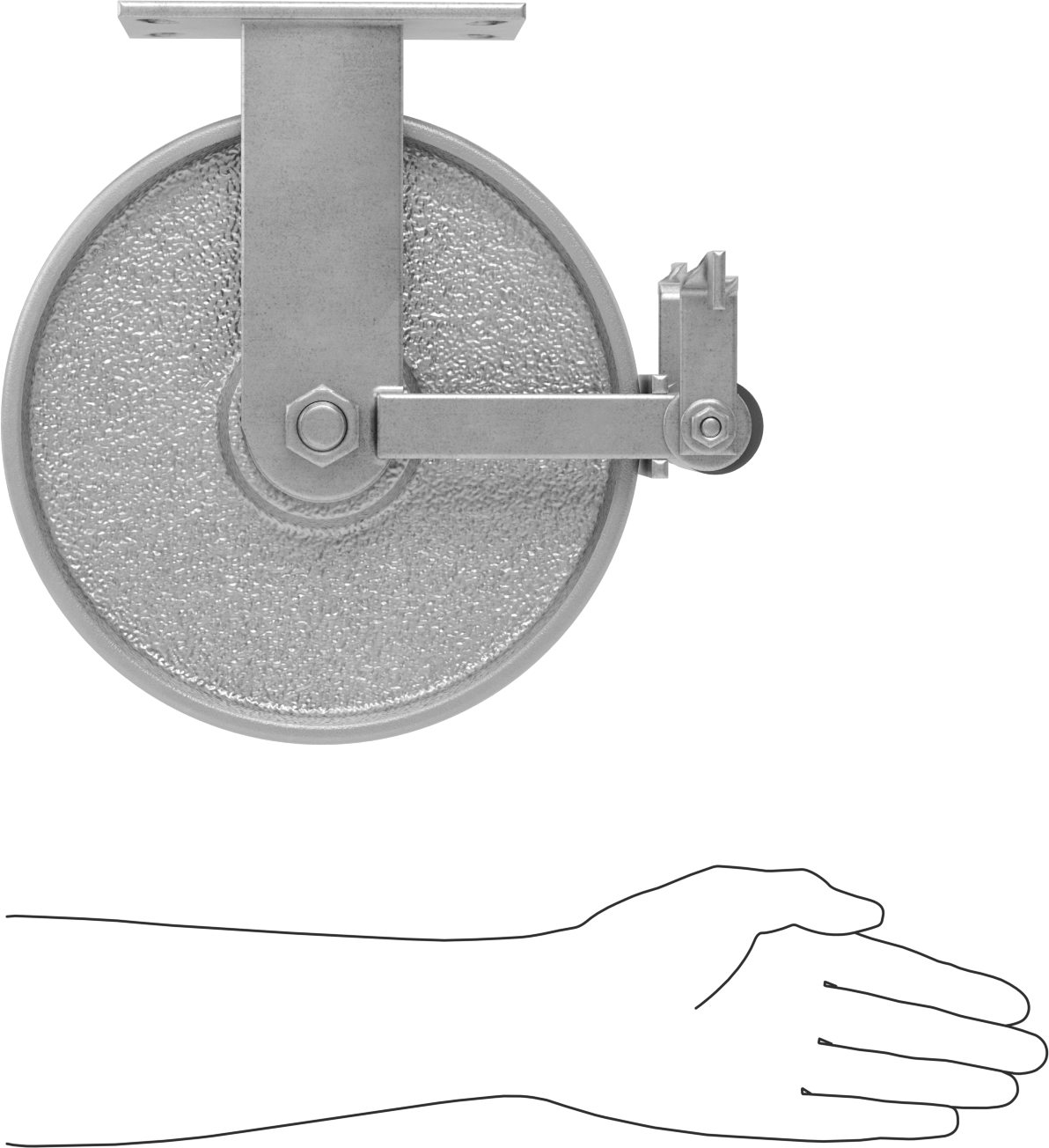 6-1/4“ x 4-1/2” Plakalı Viking Tekerlek, Yüksek Kapasiteli, Frenli ve 10 inç Çapında Demir Tekerlekli Sabit