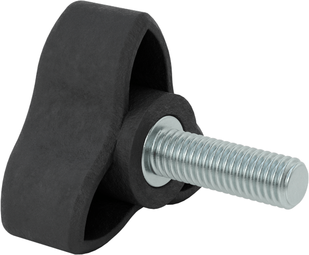 Konforlu Tutamaklı Plastik Üç Kollu Topuz, M8 x 1,25 mm Dişli Saplamalı, 45 mm Geniş Başlık