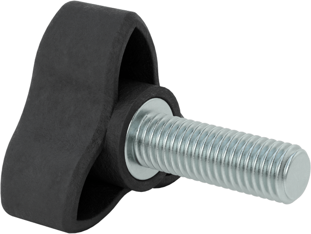 Konforlu Tutamaklı Plastik Üç Kollu Topuz, M10 x 1,5 mm Dişli Saplama ile, 45 mm Geniş Başlık