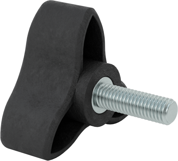 Konforlu Tutamaklı Plastik Üç Kollu Topuz, M8 x 1,25 mm Dişli Saplamalı, 55 mm Genişlikte Başlık