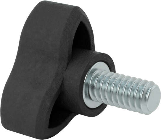 Konforlu Tutamaklı Plastik Üç Kollu Topuz, 1/4“-20 Dişli 1/2” Uzunlukta Saplama, 1-3/16" Geniş Başlık