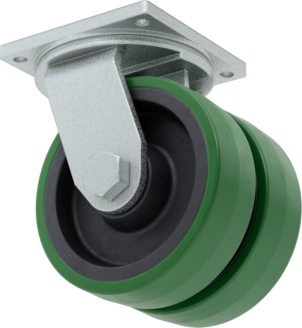 8-1/2“ x 8-1/2” Plakalı Colossus Tekerlek, Ekstra Yüksek Kapasiteli, Döner, 10“ x 3” Yeşil Poliüretan Tekerlekler