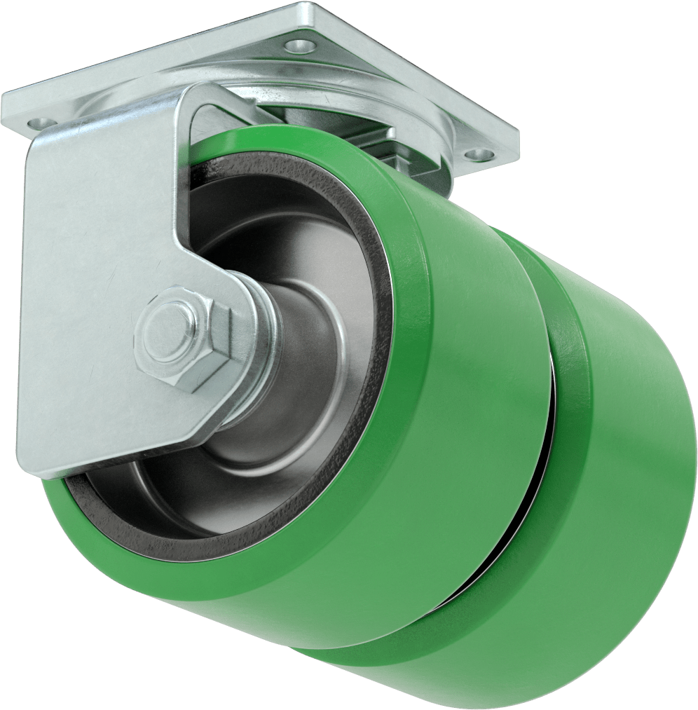 8-1/2“ x 8-1/2” Plakalı Colossus Tekerlek, Ekstra Yüksek Kapasiteli, Döner, 10“ x 5” Yeşil Poliüretan Tekerlekler