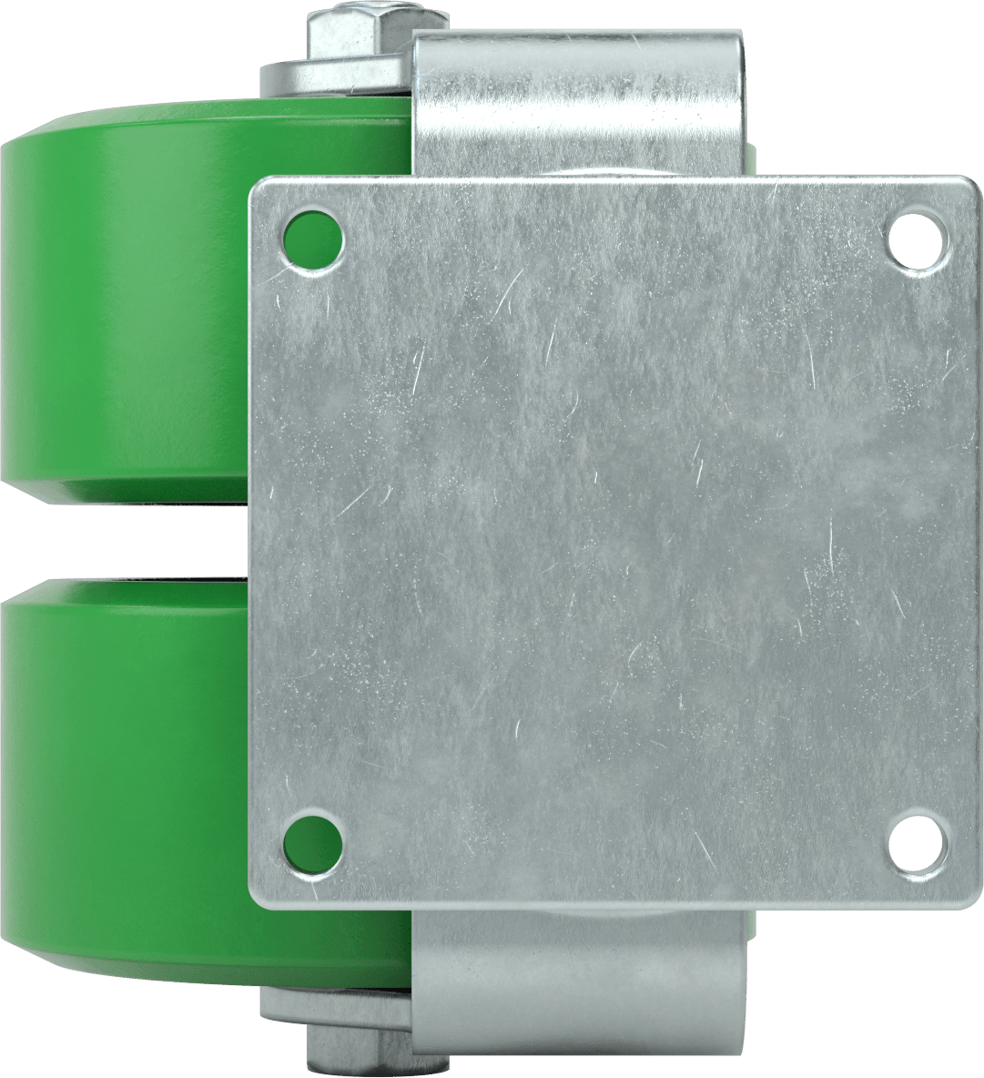 8-1/2“ x 8-1/2” Plakalı Colossus Tekerlek, Ekstra Yüksek Kapasiteli, Döner, 10“ x 5” Yeşil Poliüretan Tekerlekler