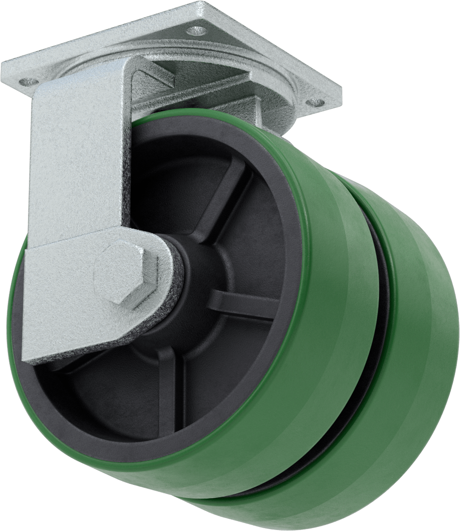 8-1/2“ x 8-1/2” Plakalı Colossus Tekerlek, Ekstra Yüksek Kapasiteli, Döner, 12“ x 4” Yeşil Poliüretan Tekerlekler