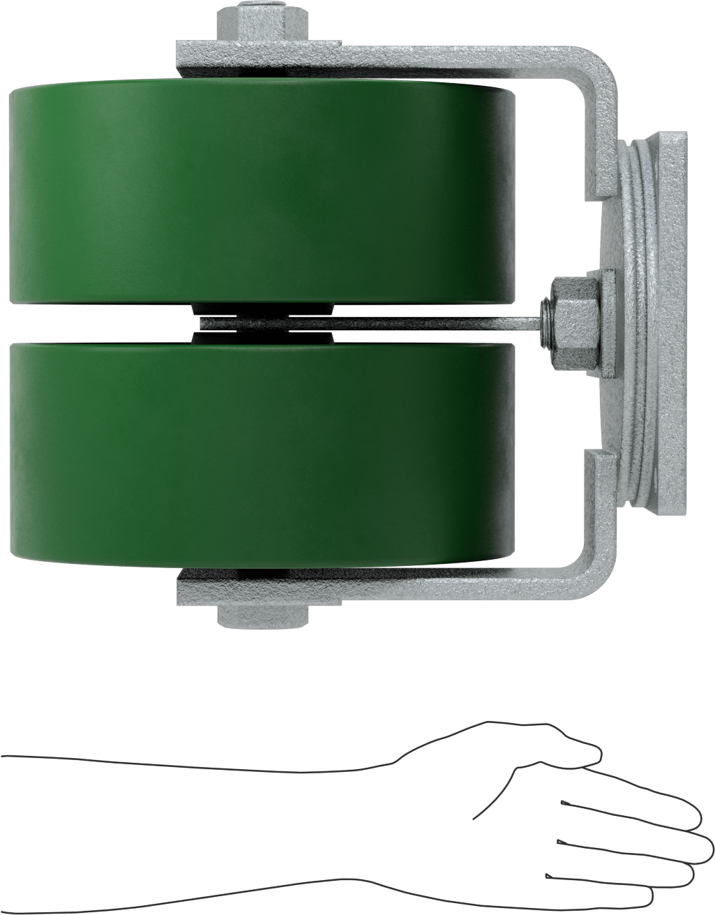 8-1/2“ x 8-1/2” Plakalı Colossus Tekerlek, Ekstra Yüksek Kapasiteli, Döner, 12“ x 5” Yeşil Poliüretan Tekerlekler
