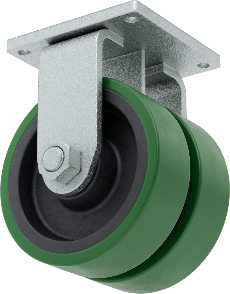 8-1/2“ x 8-1/2” Plakalı Colossus Tekerlek, Ekstra Yüksek Kapasiteli, Rigid, 10“ x 5” Yeşil Poliüretan Tekerlekler