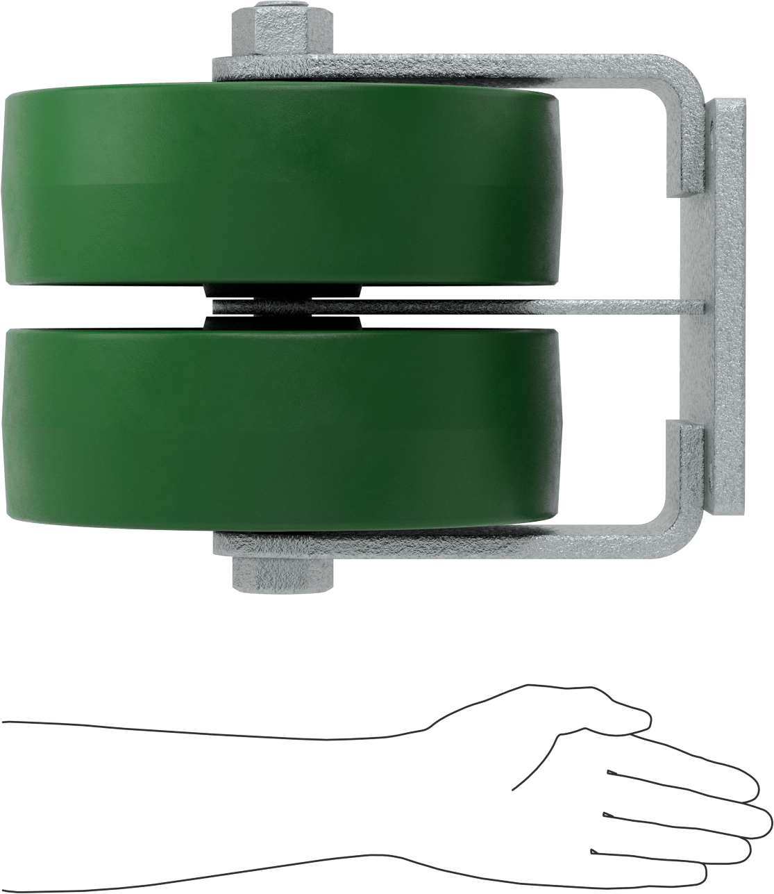 8-1/2“ x 8-1/2” Plakalı Colossus Tekerlek, Ekstra Yüksek Kapasiteli, Rigid, 12“ x 4” Yeşil Poliüretan Tekerlekler