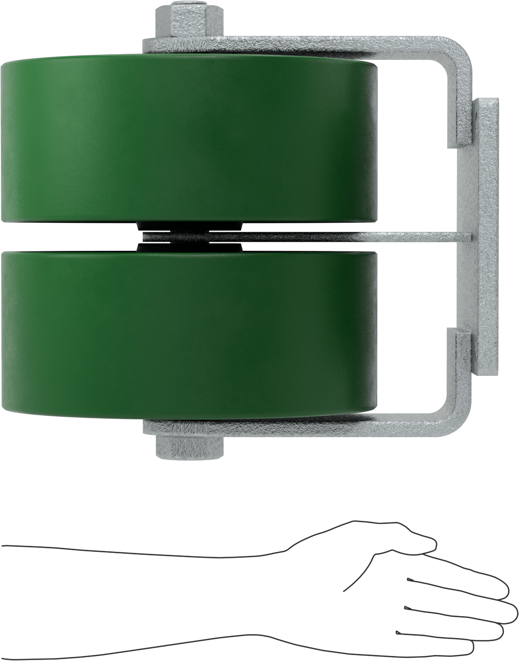 8-1/2“ x 8-1/2” Plakalı Colossus Tekerlek, Ekstra Yüksek Kapasiteli, Rigid, 12“ x 5” Yeşil Poliüretan Tekerlekler