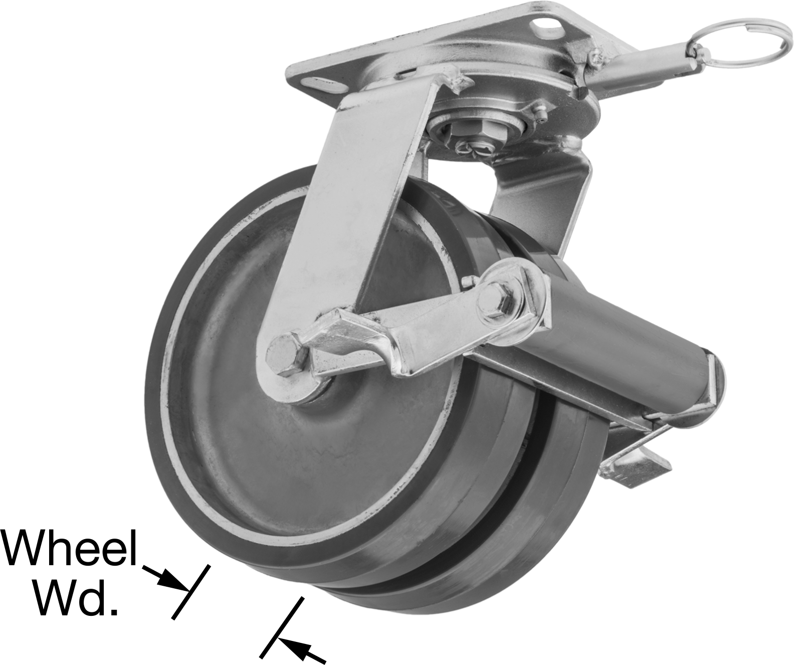 Dual-Wheel Swivel with Brake and Swivel Lock
