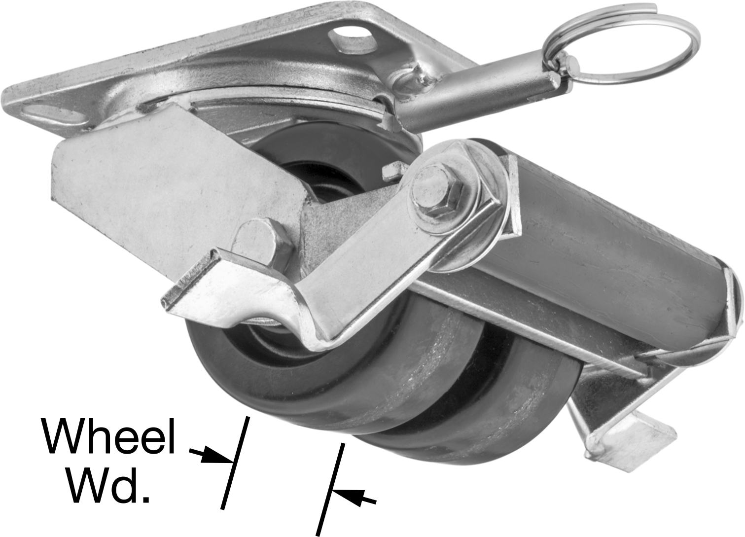 Dual-Wheel Swivel with Brake and Swivel Lock