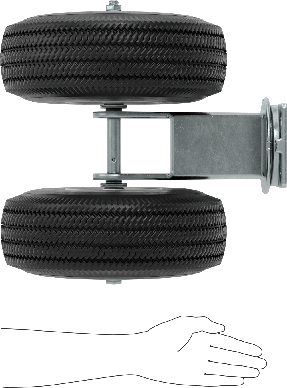 Lastik Tekerlekli Yüksek Kapasiteli Tekerlek, Düz-Sızdırmaz, 7-1/4“ x 5-1/4” Plaka, 14" Tekerlek Çaplı Döner