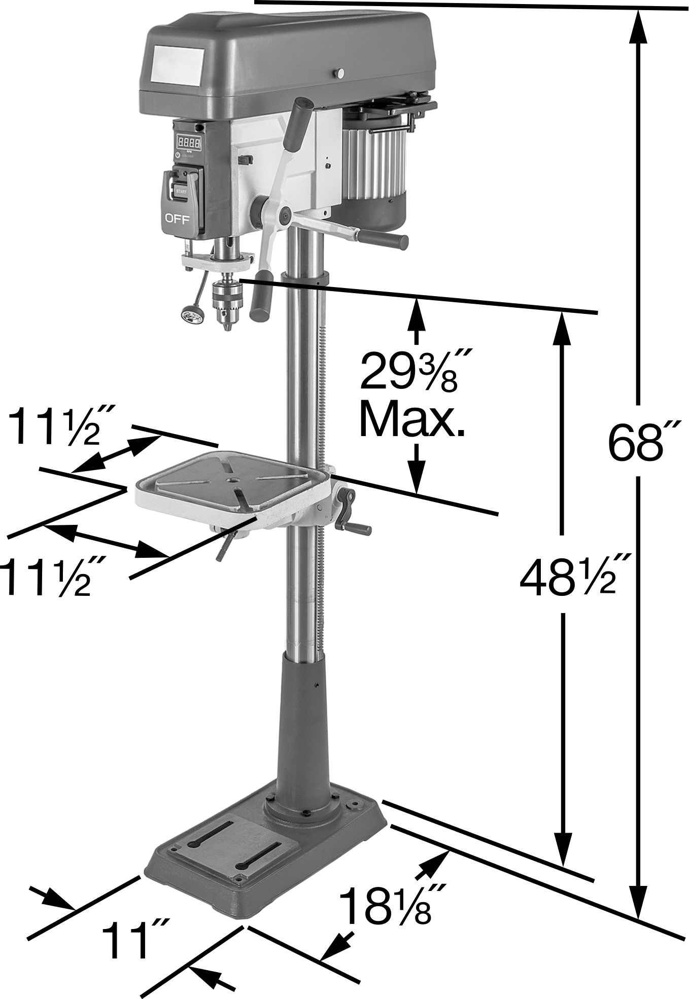 Ekonomik Zemin Montajlı Matkap Presi, Ayarlanabilir Hız, 120V AC/240V AC, 15" İş Parçası Çapı