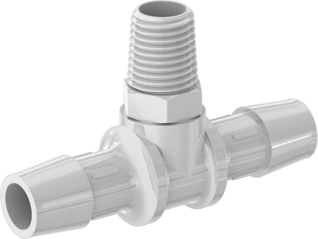Gıda ve İçecek için Süper Akışlı Dikenli Bağlantı Elemanı, 1/2" İç Çaplı Boru x 1/4 NPT Erkek için Plastik T