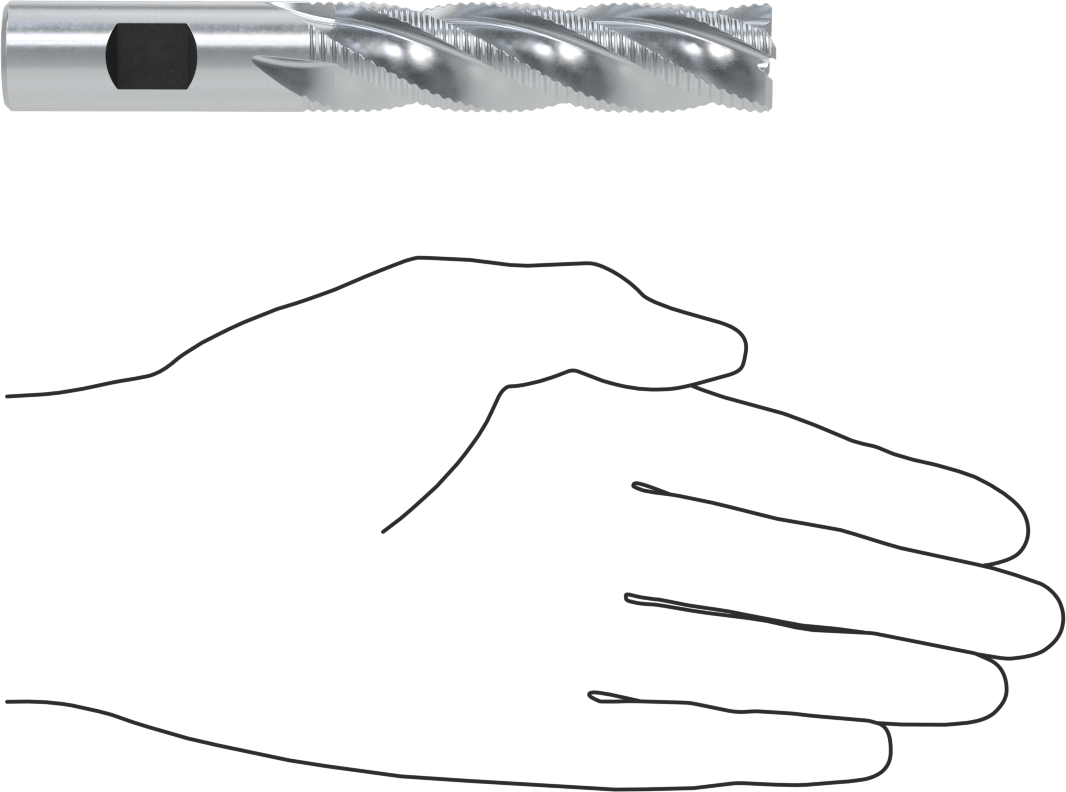 Kaba İşleme Kobalt Çelik Kare Uçlu Freze, Kaplamasız, 4 Kanallı, 3/4" Freze Çapı, 5-1/4" Toplam Uzunluk, İnce
