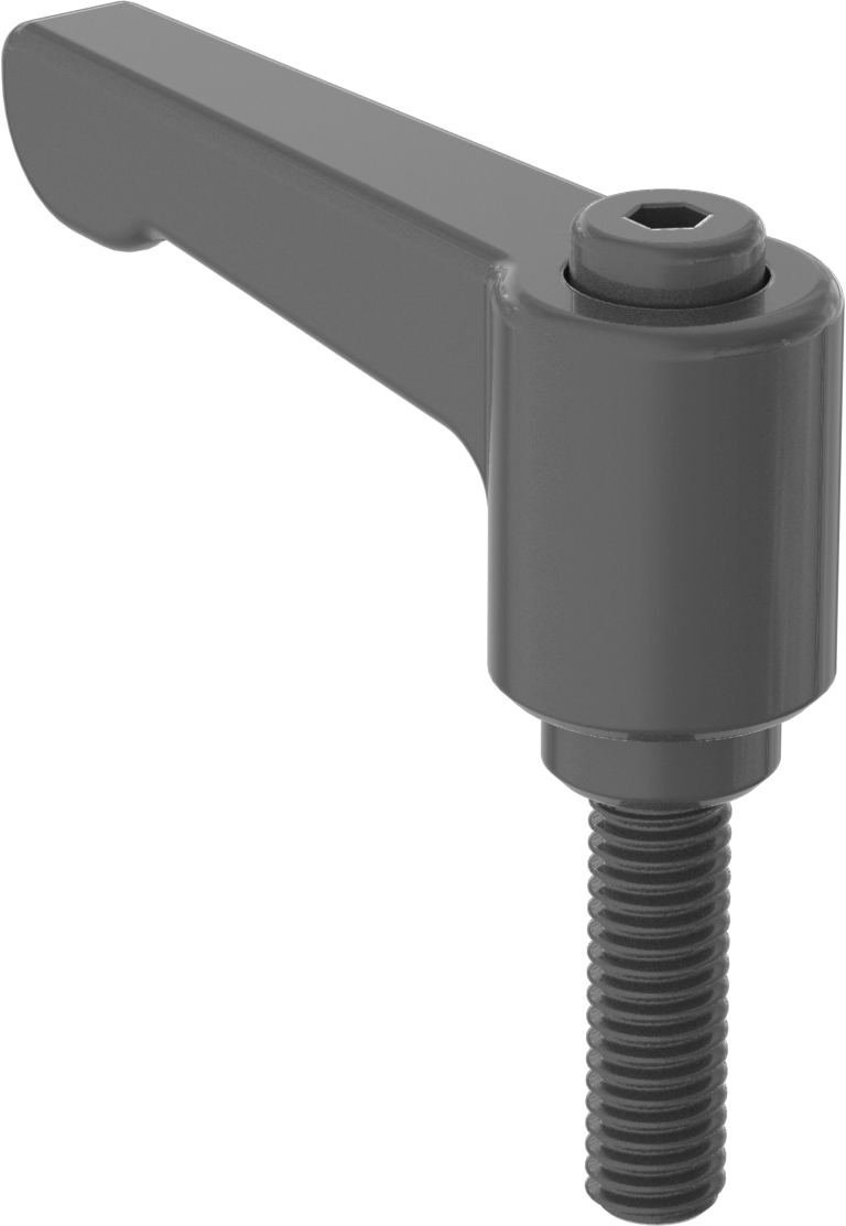 Düşük Profilli Ayarlanabilir Tutamak, M6 x 1 mm Dişli 20 mm Uzunlukta Saplama ile, Siyah Naylon
