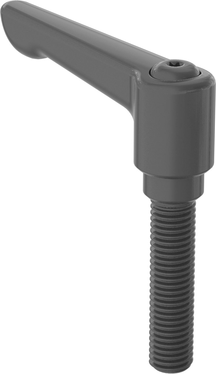 Düşük Profilli Ayarlanabilir Tutamak, M12 x 1,75 mm Dişli 50 mm Uzunlukta Saplama ile, Siyah Çinko
