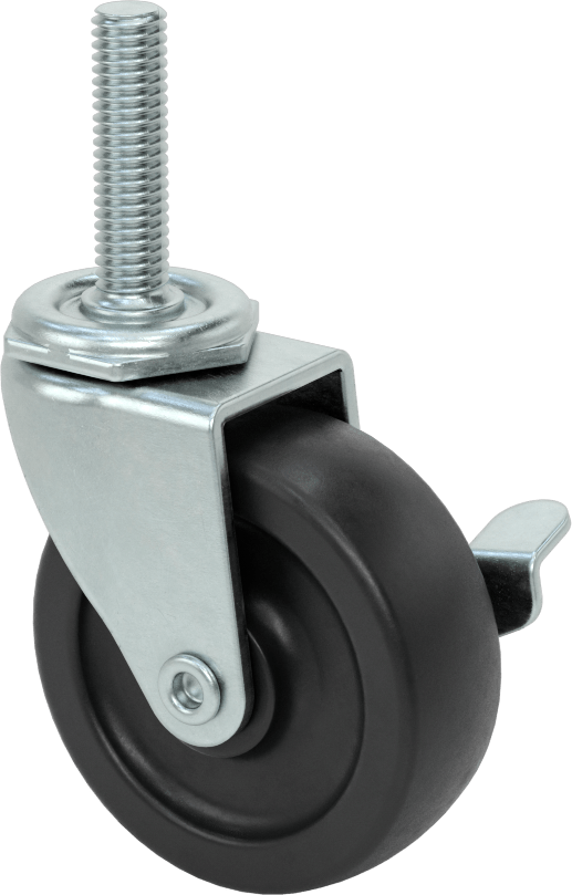 Dişli Saplı Döner Tekerlek, Frenli 3/8“-16 Dişli ve 2-1/2” Çapında 80A Kauçuk Tekerlek
