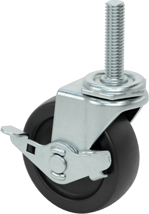 Dişli Saplı Döner Tekerlek, Frenli 3/8“-16 Dişli ve 2-1/2” Çapında 80A Kauçuk Tekerlek